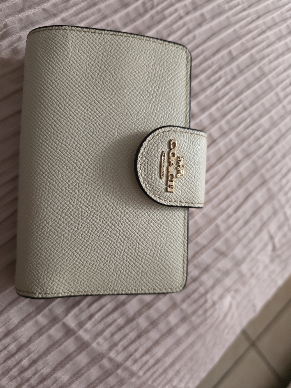Coach Pebbled Leather Snap Wallet in Light Beige
